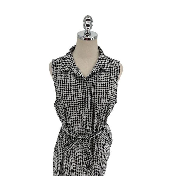 Banana Republic Dress Women's Size 14 Black White Elephant Pattern Button Up - Picture 4 of 6